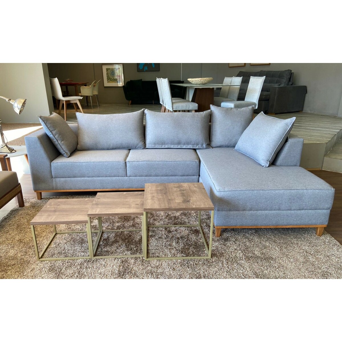 Sofá de Canto (em L) de Linho com Chaise Off White