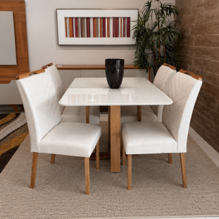 Sala de Jantar com Mesa de 90x90 e Quatro Cadeiras MLXCAD0007EMLXMJA0010