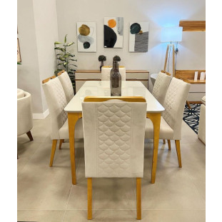  Sala de Jantar com Mesa e Seis Cadeiras estofadas 1,60m MLXMJA0005eMLXCAD0003