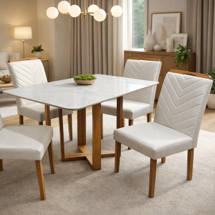 Sala de Jantar com Mesa de 1.20x90 e Quatro Cadeiras MLXCAD0007EMLXMJA0008