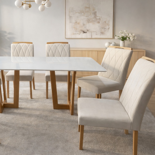 Sala de Jantar com Mesa de 1.60x90 e Seis Cadeiras MLXCAD0008EMLXMJA0009