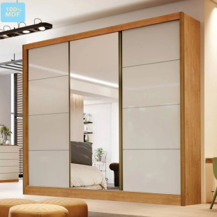 Armário 3 portas com espelho nature/off white MBIA3P0048