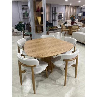 Sala de Jantar com Mesa Orgânica de 1,30 e Cinco Cadeiras MSECAD3880EMSEMJA1374