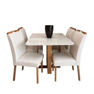 Sala de Jantar com Mesa de 90x90 e Quatro Cadeiras MLXCAD0007EMLXMJA0010