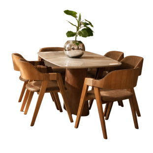Sala de Jantar com Mesa de 1.80x90 e Seis Cadeiras MLXCAD0009EMLXMJA0012