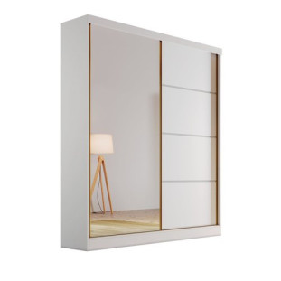 Guarda Roupa Casal com Espelho 2 Portas de Correr 3 Gavetas  Branco MBIA2P0048