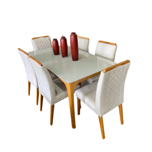  Sala de Jantar com Mesa e Seis Cadeiras estofadas 1,60m MLXMJA0005eMLXCAD0003