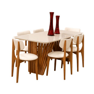 Sala de Jantar com Mesa de 1.80x90 e Seis Cadeiras MLXCAD0010EMLXMJA0011