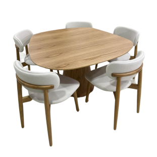 Sala de Jantar com Mesa Orgânica de 1,30 e Cinco Cadeiras MSECAD3880EMSEMJA1374