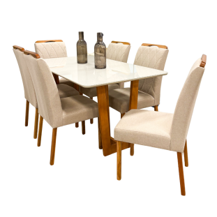 Sala de Jantar com Mesa de 1.60x90 e Seis Cadeiras MLXCAD0008EMLXMJA0009