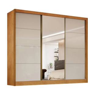 Armário 3 portas com espelho nature/off white MBIA3P0048
