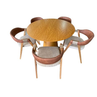 Sala de Jantar com Mesa 1,30 diam e 5 Cadeiras Completa M99MJA0409EMTCAD0001