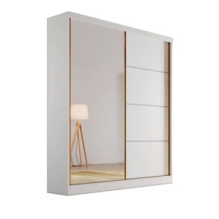 Guarda Roupa Casal com Espelho 2 Portas de Correr 3 Gavetas  Branco MBIA2P0048