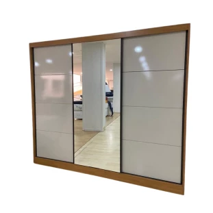 Armário 3 portas com espelho nature/off white MBIA3P0048