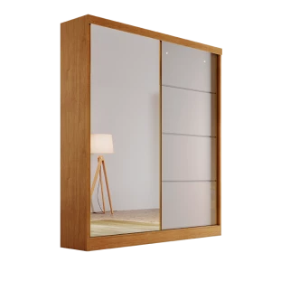 Guarda Roupa Casal com Espelho 2 Portas de Correr 3 Gavetas  nature/off white MBIA2P0047