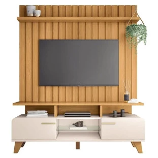 RACK BANCADA E PAINEL 1.6 OFF WHITE E CINAMOMO - MHMPBO0060EMHMBCA0029 !!!PROMOÇÃO DE ANIVERSÁRIO!!!